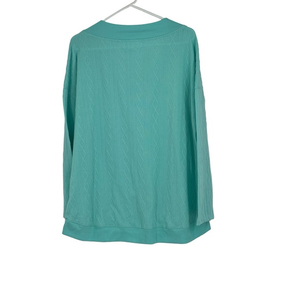 *Women’s French Laundry Turquoise Polyester/Spandex Textured V-Neck Sweater - Picture 9 of 11
